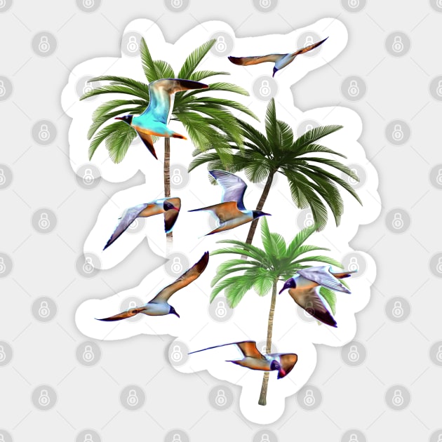 Seagulls and Palm Trees Sticker by RoxanneG